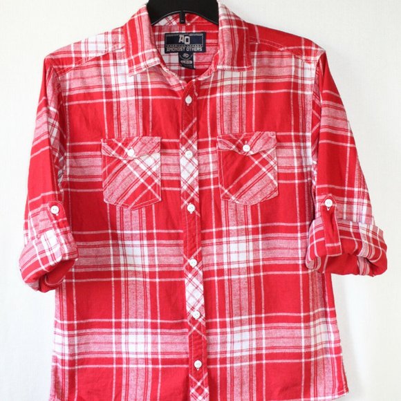 Men's Large AO - AMONGST OTHERS American Legacy Red Plaid Flannel Shirt Cotton - Picture 2 of 11